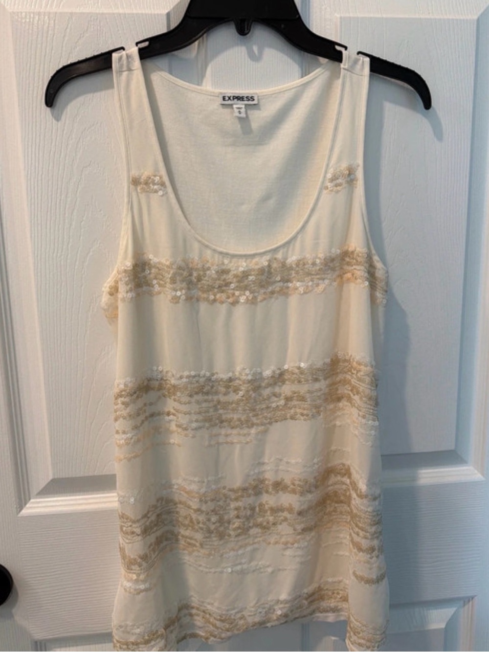 Express Cream Tank with Gold Sequin Stripes